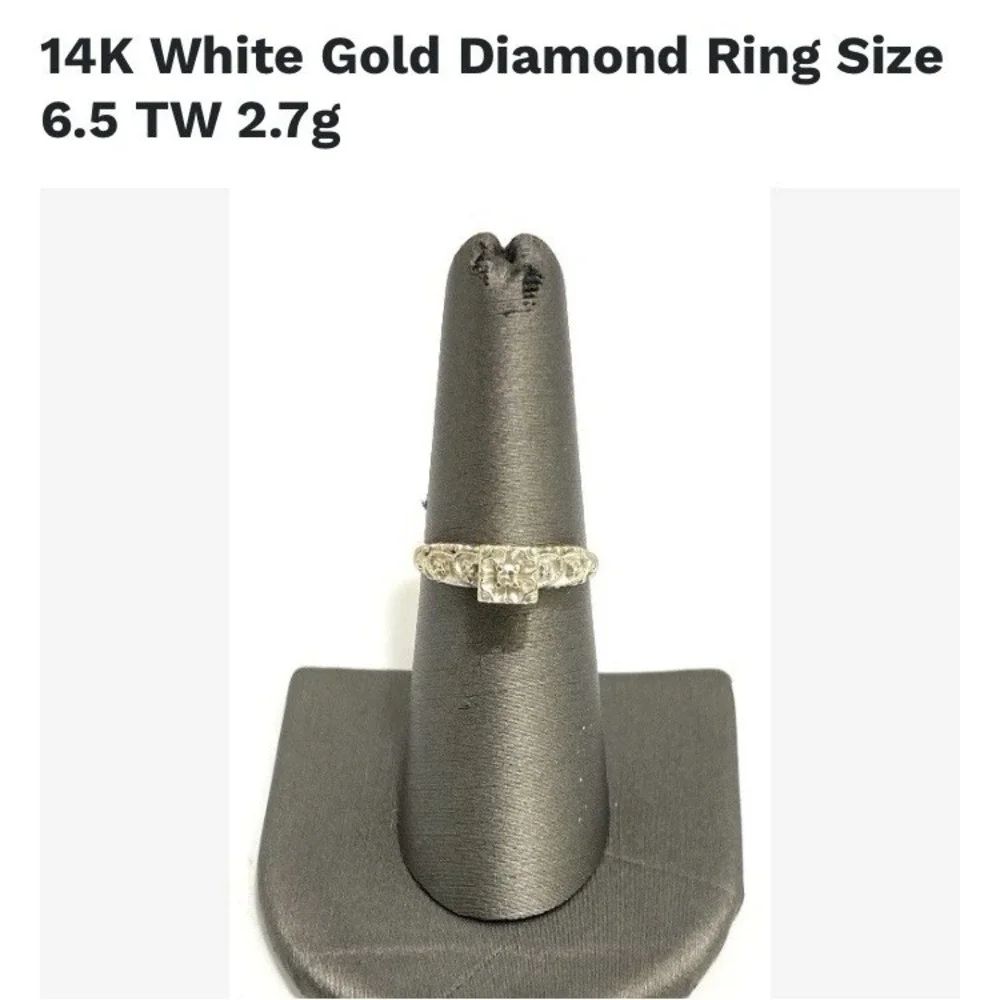 Beautiful Antique 14k White Gold Women's Diamond Engagement Ring TW 2.7g Sz.6.5